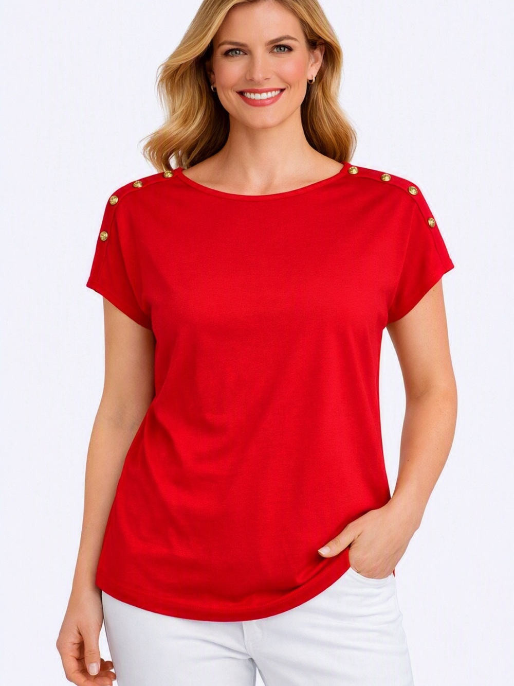 Talbots Red Pima Cotton Top XL NWT Gold Button Accent Preppy Shirt